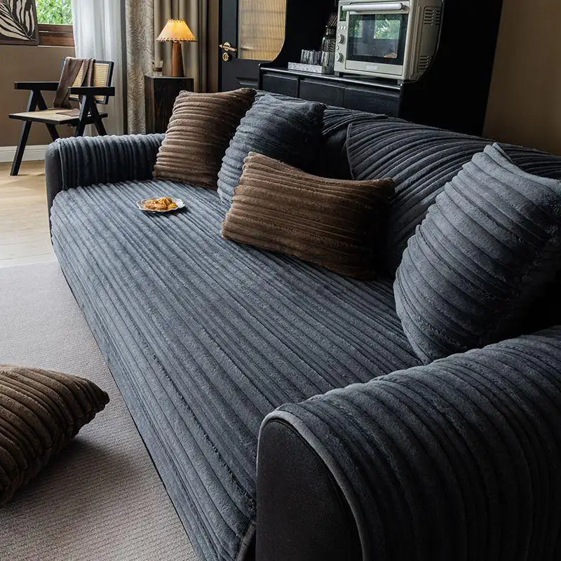 Modern Asymmetrical Stripes Soft Plush Non-Slip Couch Cover - Holidayae