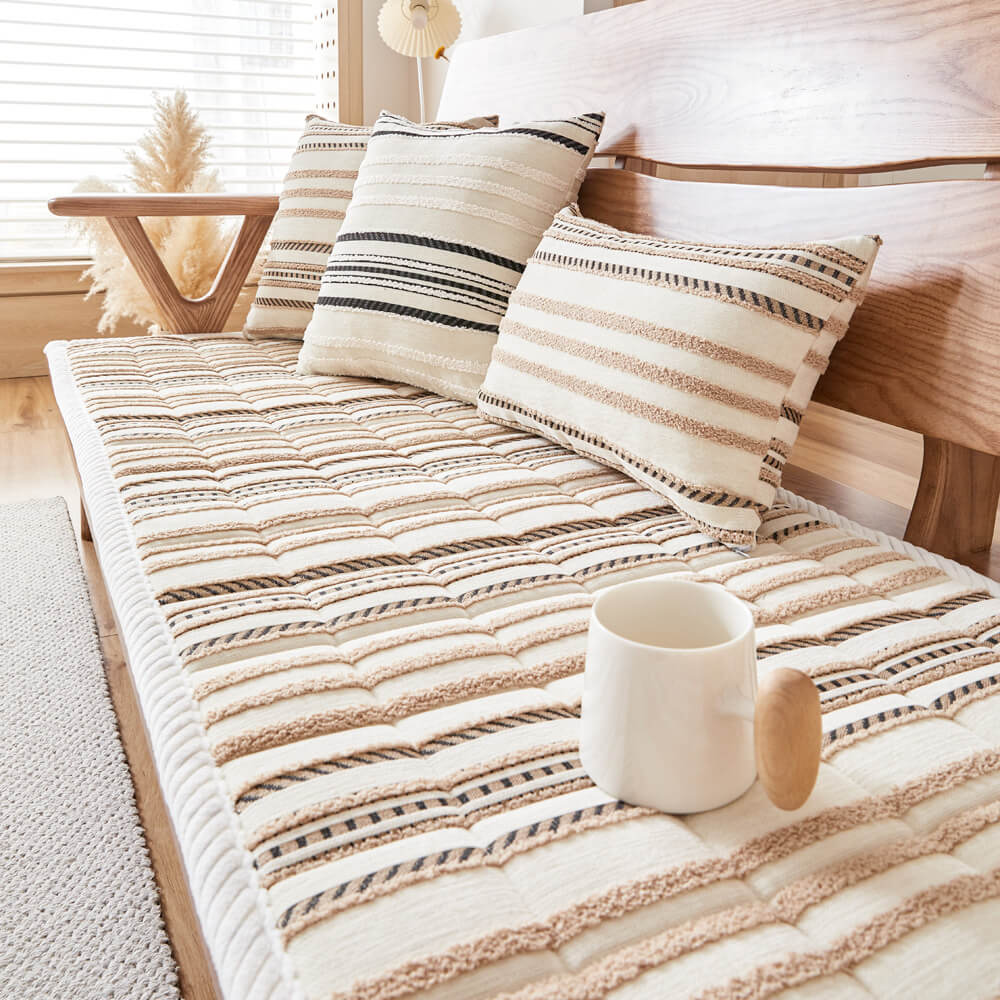 Cozy Chenille Striped Plush Sofa Protector Pet Mat Non-slip Couch Cover - Holidayae
