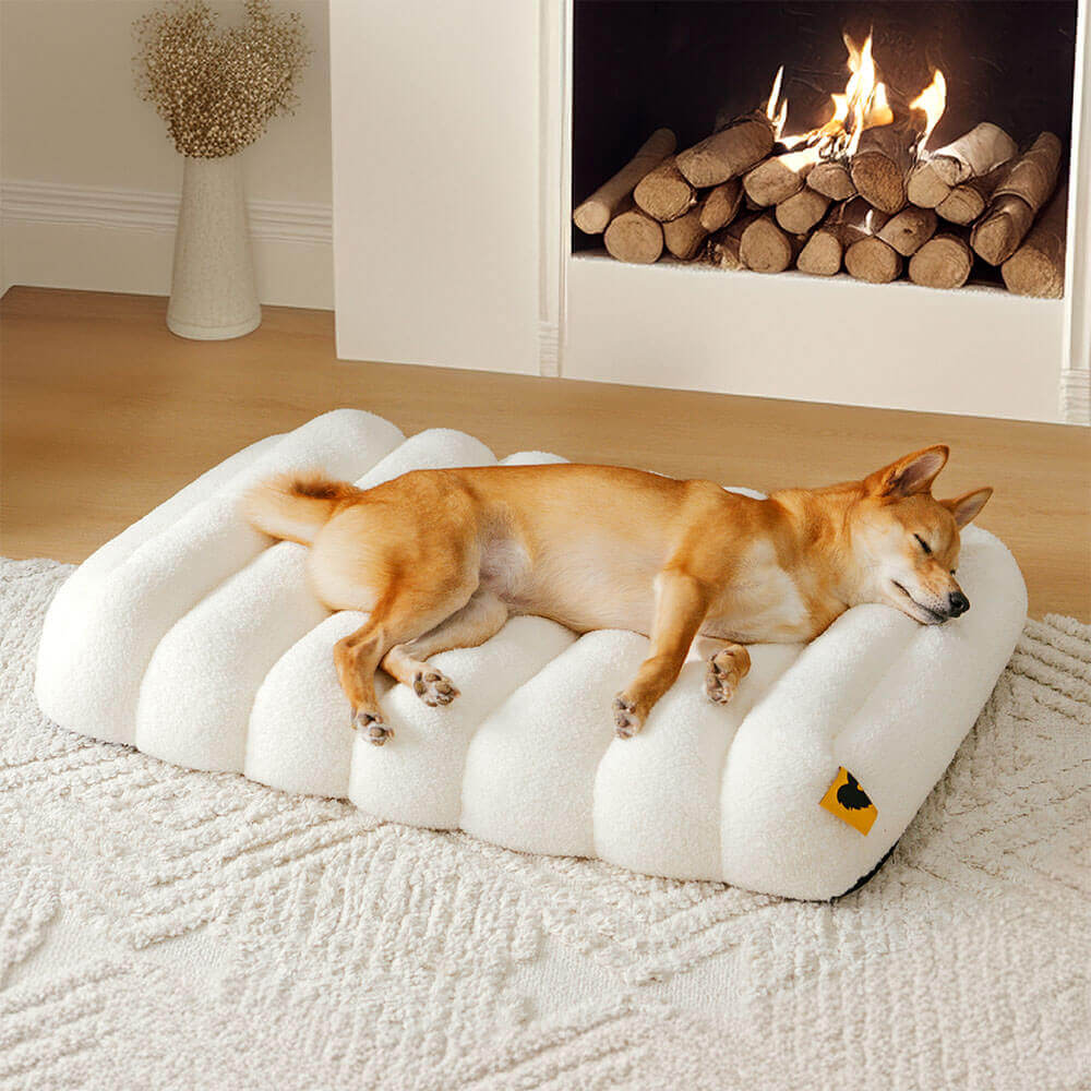 Large Washable Creamy Cozy Flat Dog Beds - Cheesecake - Holidayae