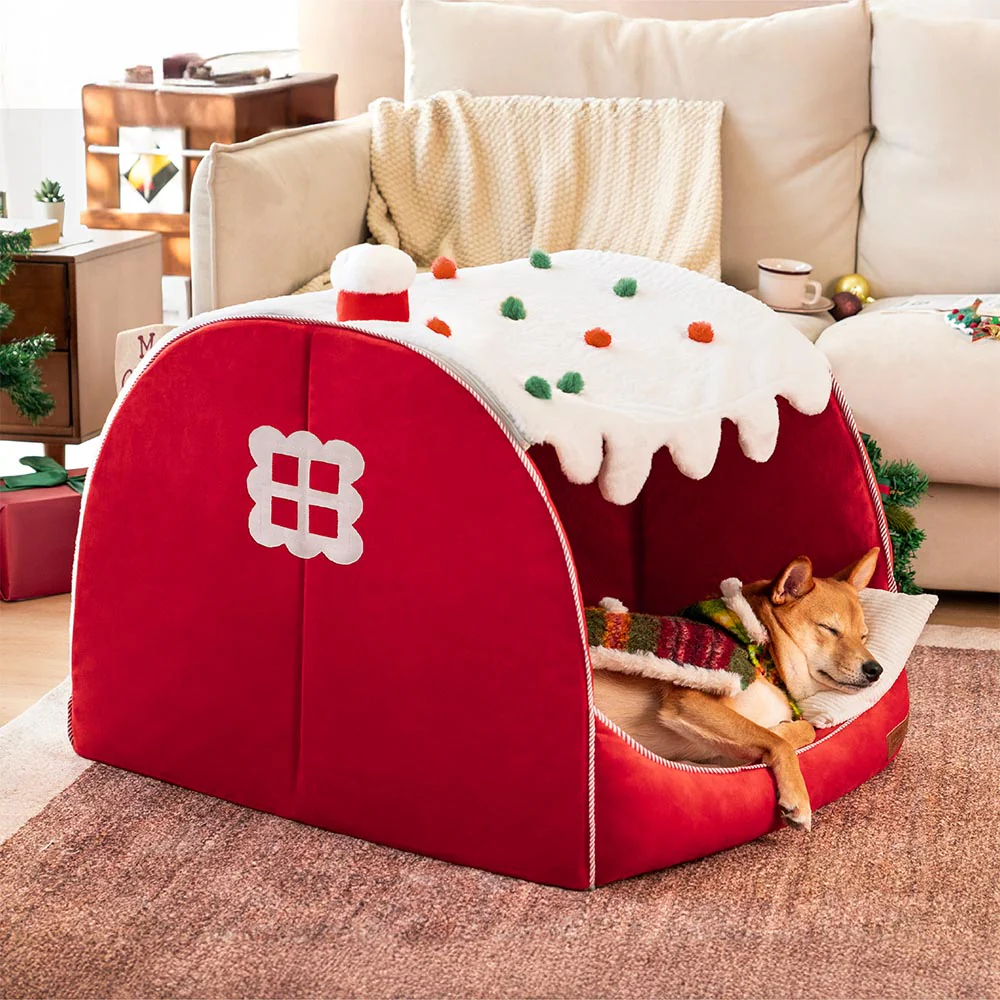 Festive Snow House Orthopedic Dog Bed - Christmas Warmth - Holidayae