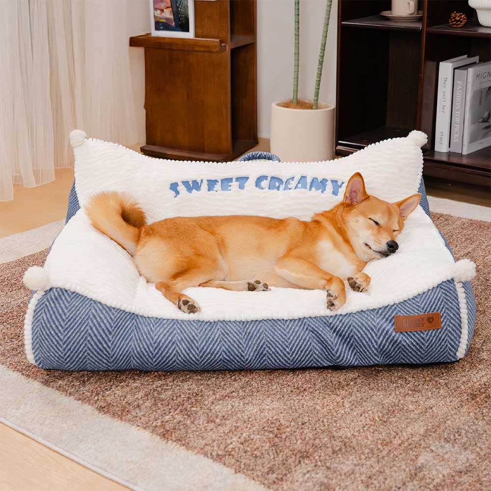 Plush Washable Bolster Dog Sofa Bed - Sweet Creamy - Holidayae